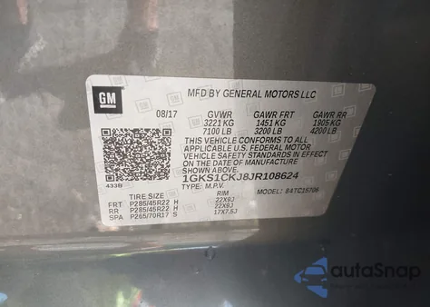 2018 GMC Yukon Denali из США, поврежденный, VIN 1GKS1CKJ8JR108624